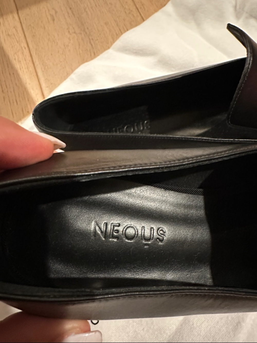 New! Neous Black Leather Square Toe Loafer Flats! Size 7 / 38 So lovely. - Picture 3 of 7
